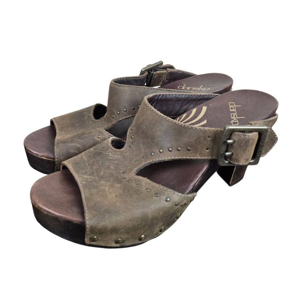 Dansko Ripley Clog Platform Sandals Sz 37 US 6.5 - 7 Brown Leather Block Heel
